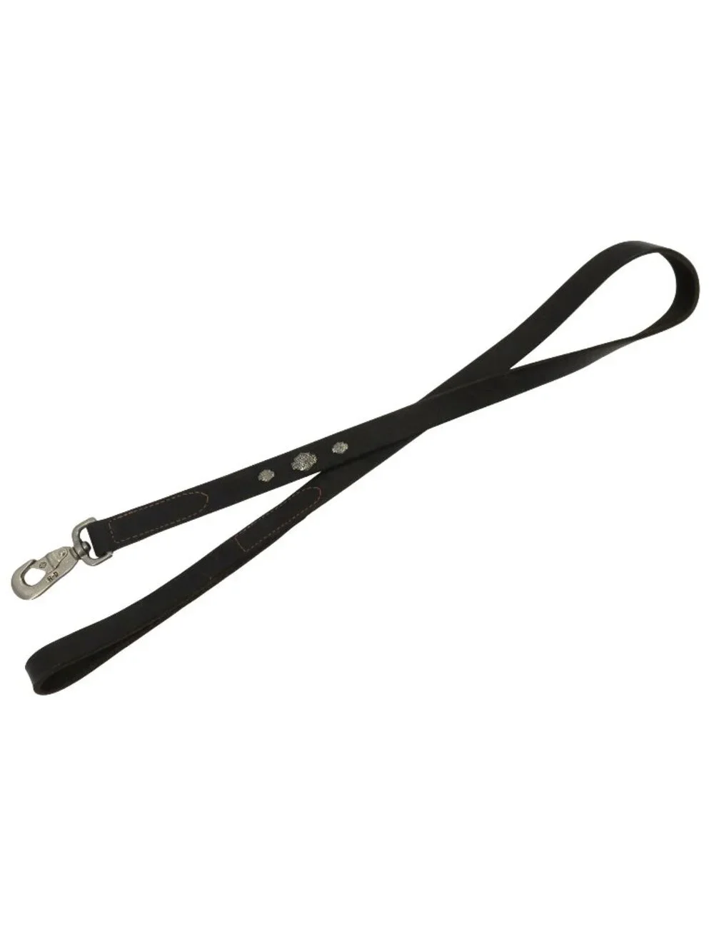 Harley Davidson 50in Brown Leather Silver Metal Logo Dog Leash Orange Stitching